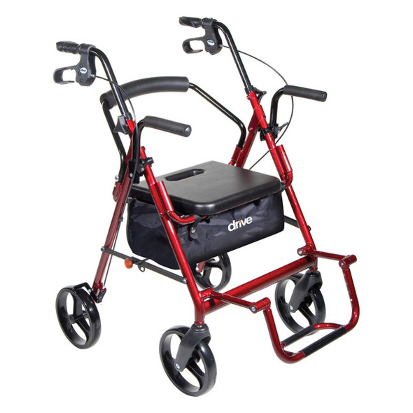 DRIVE DUET ROLLATOR/TRANSPORT CHAIR, 8" CASTERS WITH PADDED SEAT, LOOP LOCKS - FREE SHIPPING