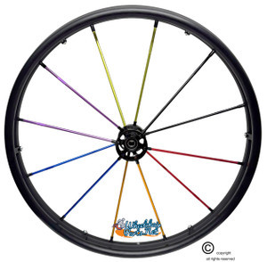 SHIVOSTAR 24" (540m) 12 Colorful Spokes Wheel Black Aluminum Pushrim. No Tires. Set of 2