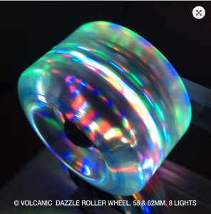 CW097 Volcanic Self Light-Up "Dazzle" Skate Wheel, 58x32mm. CLEAR Hub