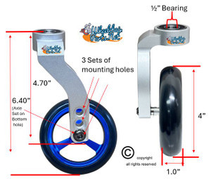 Single Sided Aluminum Caster Fork (Silver) Assembly With 4"x1" Blue Wheel. Set of 2