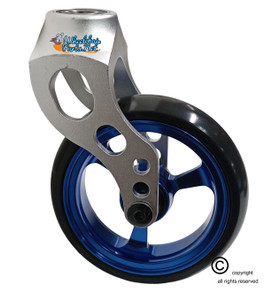 Aluminum Silver Caster Fork Assembly With 4x1 Soft Roll Wheel-Blue Rim