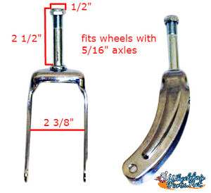 CF030- E & J 8" CHROME STEEL CASTER FORK Fits 5/16" AXLE.  SOLD IN PAIRS