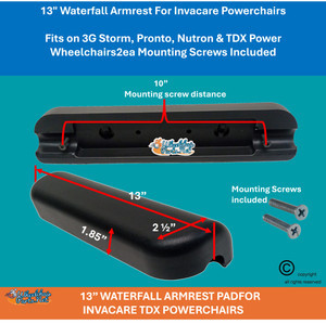 13" Waterfall Armrest For Invacare & Others Powerchairs. Sold as each
