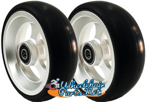 4" X 1 1/2" Aluminum 3 Spoke wheel with Soft Urethane Tire. Comes with 5/16" bearings. Sold as Pair