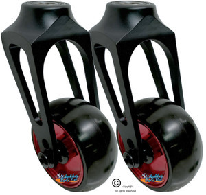 Aluminum Caster Fork (Black Color) 3" x 1.40" Assembly With Red, 3 Spoke Wheel. Set of 2.