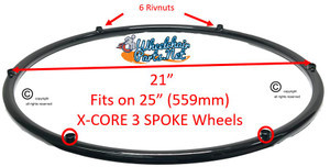 X-Core 3 Spoke 25" (559) Vinyl Coated Black Pushrim with 6 Rivnuts. Sold as pair
