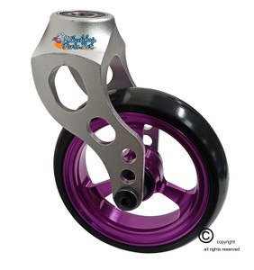Aluminum Silver Caster Fork Assembly With 4x1 Soft Roll Wheel-Purple Rim