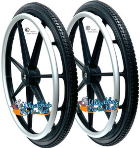 22" x 1 3/8" 7 spoke Wheel & Aluminum Pushrim.  Fits Invacare Chairs. Sold as Pair