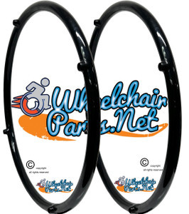 24 X 1 3/8"  Vinyl Coated Black Pushrim with 4 Rivnuts. Sold as pair
