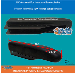 15" Armrest For Invacare Pronto & TDX Power Wheelchairs . Sold as each