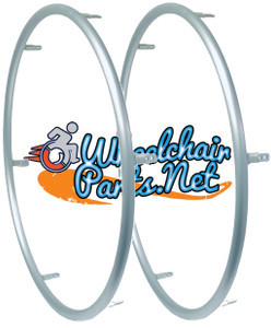 26" (590") Pushrims with 6 Mounting Tabs. Silver Anodized Pushrims. Set of 2