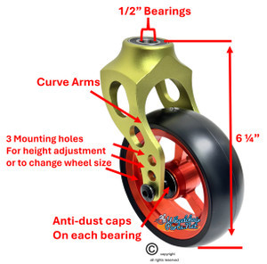 Green Aluminum Caster Fork Assembly With 5x1.40 Soft Roll Wheels in Orange Color