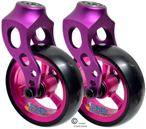 Purple Aluminum Caster Fork Assembly With 4x1.40 Soft Roll Wheels in Pink Color