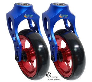 Aluminum Blue Caster Fork Assembly With 4x1 Soft Roll Wheel-Red Rim