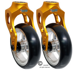 Aluminum Gold Caster Fork Assembly With 5x1 Soft Roll Wheel-Silver Rim