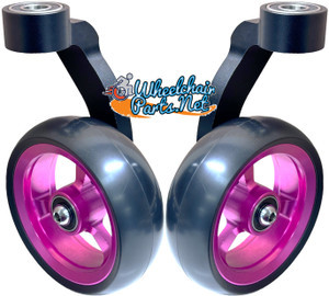Single Sided Aluminum Caster Fork (Black) Assembly With 4"x1.40" Pink Wheel. Set of 2