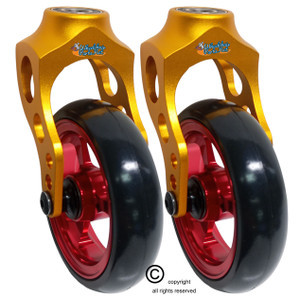 Aluminum Gold Caster Fork Assembly With 4x1 Soft Roll Wheel-Red Rim