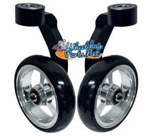 Single Sided Aluminum Caster Fork (Black) Assembly With 4"x1" Silver Wheel. Set of 2