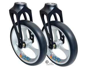 Aluminum Caster Fork (Black) 6" x 1" Assembly With Aluminum Silver, 3 Spoke Wheel. Set of 2.