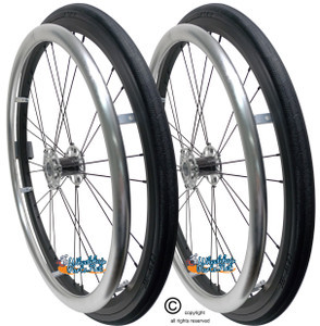 Shivoxx 24"x1" (540) Wheels with Shox G1 Tires. Silver Pushrim, Aluminum/Carbon Hub and 1/2" Bearings