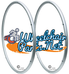 24" Silver Anodized Pushrims  with 7 Rivnuts. Set of 2