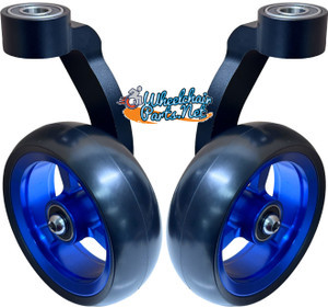 Single Sided Aluminum Caster Fork (Black) Assembly With 4"x1.40" Blue Wheel. Set of 2