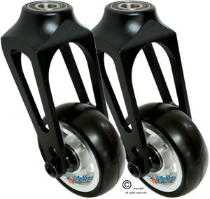 Aluminum Caster Fork (Black) 3" x 1" Assembly With Silver, 3 Spoke Wheel. Set of 2.
