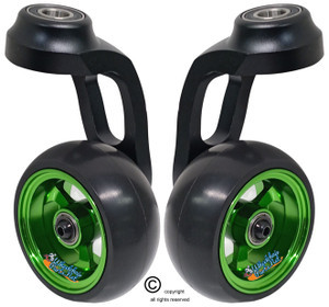 Single Sided Aluminum Caster Fork (Black) Assembly With 3"x1.40" Green Wheel. Set of 2