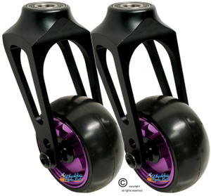 Aluminum Caster Fork (Black Color) 3" x 1.40" Assembly With Purple, 3 Spoke Wheel. Set of 2.