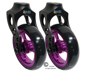 Aluminum Caster Fork Assembly With 4x1 Soft Roll Wheel-Purple Rim