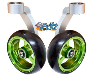 Single Sided Aluminum Caster Fork (Silver) Assembly With 5"x1.40" Green Wheel. Set of 2