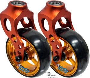 Orange Aluminum Caster Fork Assembly With 5x1.40 Soft Roll Gold  Wheels