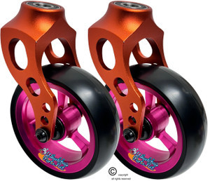 Orange Aluminum Caster Fork Assembly With 5x1.40 Soft Roll Pink Wheels