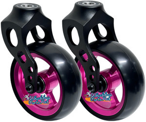 Aluminum Caster Fork Assembly With 4x.140 Soft Roll Caster-Pink Rim