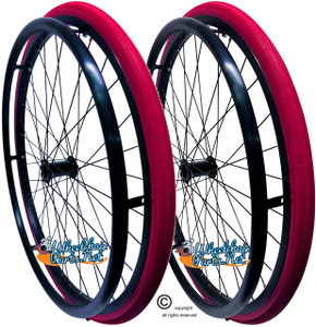 SET of 2,  25" (559mm) 36 Spoke Rim with SHOX Solid Tire in Red Color