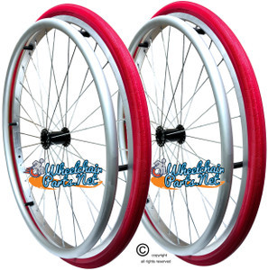 24" x 1" Wire Spoke (30 Spokes) Wheel With Solid Shox G1 Red Color Tread