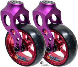 Purple Aluminum Caster Fork Assembly With 5x1.40 Soft Roll Wheels in Red Color