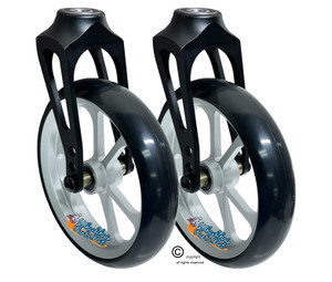 Aluminum Caster Fork (Black) 6" x 1.40" Assembly With Aluminum Silver Color, 6 Spoke Wheel & Solid PU Tire Set of 2.