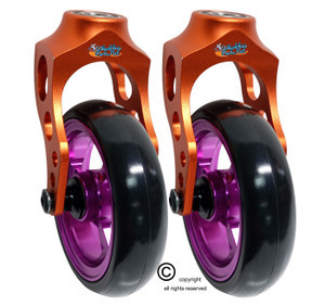 Aluminum Orange Caster Fork Assembly With 4x1 Soft Roll Wheel-Purple Rim