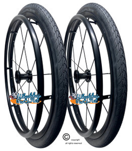 24" x 1 3/8" 12 Spoke, Cyclone Omobic Wheel With Schwalbe Marathon Plus  Black Tire. Set of 2
