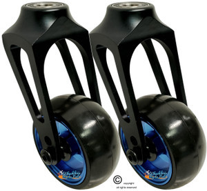 Aluminum Caster Fork (Black Color) 3" x 1.40" Assembly With Blue, 3 Spoke Wheel. Set of 2.