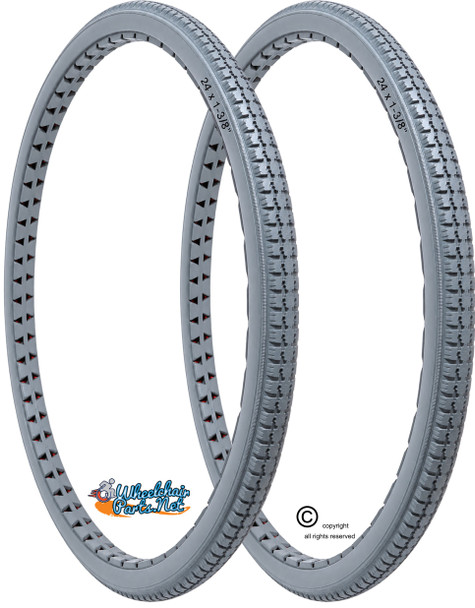 24 X 1 3/8"  SOLID, SOFT ROLL GREY TIRE. Set of 2
