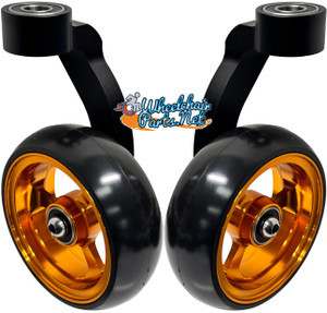 Single Sided Aluminum Caster Fork (Black) Assembly With 4"x1.40" Gold Wheel. Set of 2