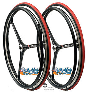 SET of X-CORE 24" (540m) 3 Spoke WheelS With RED Primo Racer Tires