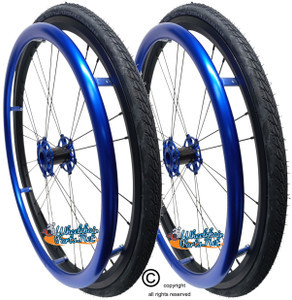 Shivoxx 24"x1" (540) Wheels with Schwalbe Marathon Plus Tires. Blue Pushrim, Aluminum/Carbon Hub and 1/2" Bearings