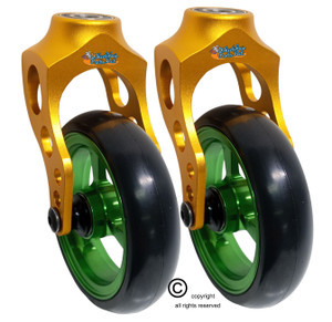 Aluminum Gold Caster Fork Assembly With 4x1 Soft Roll Wheel-Green Rim