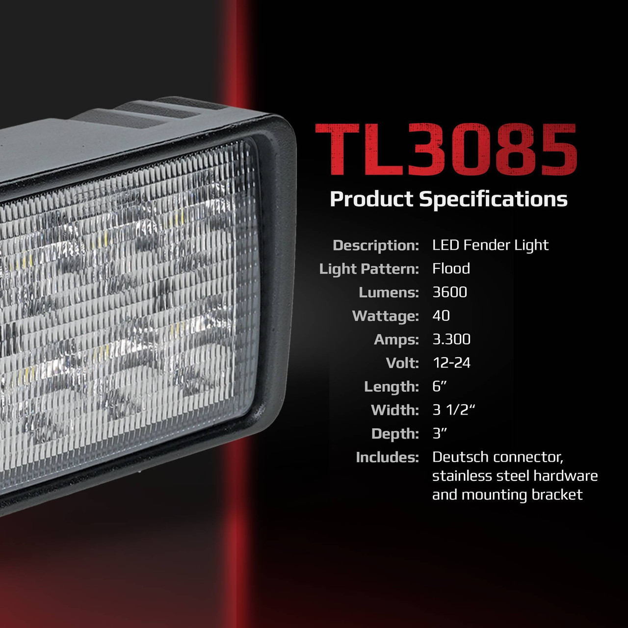 LED Fender Light w/Hollow Bolt, TL3085 Agricultural LED Lights