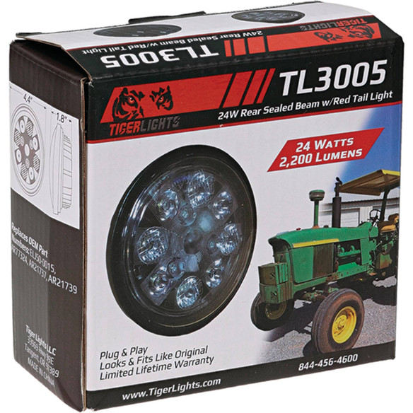 24W LED Sealed Round Work Light w/Red Tail Light, TL3005