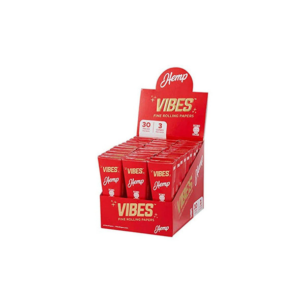 Vibes Hemp Cones King Size 3 Cones/ 30 Pack - Red