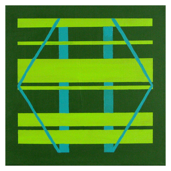 Boundaries, 14.25" x 14.25" acrylic on canvas by Jordan Hockett.
